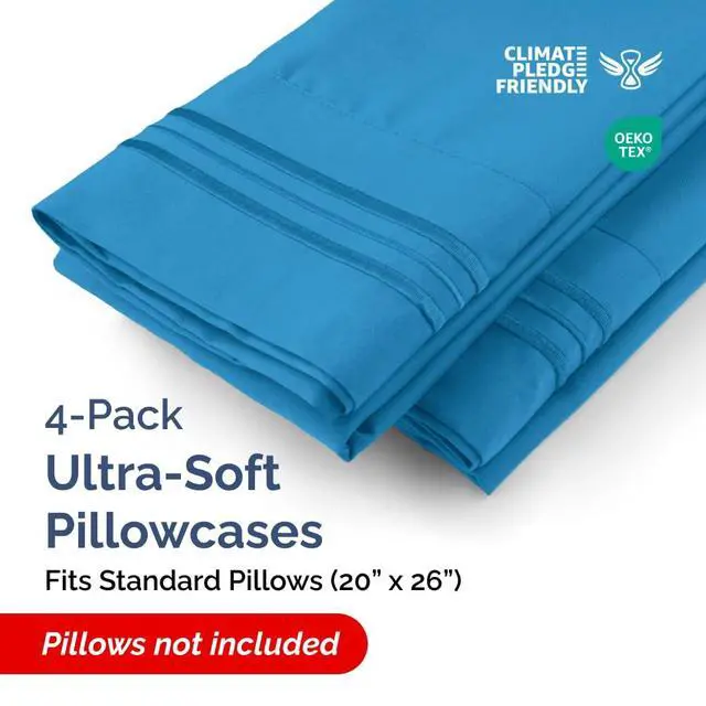 Alt view image 2 of 7 - Standard Pillow Cases Set of 4 - Ultra Soft Hotel Quality Pillowcase Covers - Comfy Bedding for Women, Men, Kids & Teens - Machine Washable Pillow Protectors - 4 Piece Set - Standard Size Denim Blue