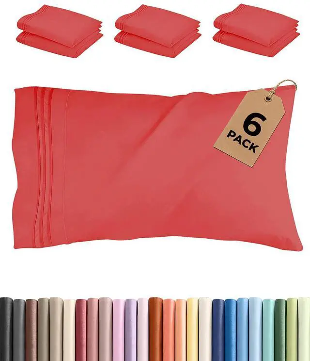 Main image of King Pillow Cases Set of 6 - Ultra Soft Hotel Quality Pillowcase Covers - Comfy, Cozy & Wrinkle Free - Stain & Fade Resistant - Soft, Easy-Care, Machine Washable Pillow Protectors - 6 Piece Set - Red