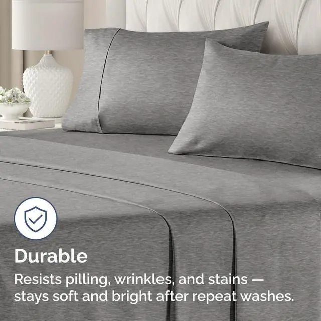 Alt view image 4 of 7 - Standard Pillow Cases Set of 2 - Ultra-Soft Hotel Quality Pillowcase Covers - Comfy & Wrinkle Free - Stain and Fade Resistant - Machine Washable Pillow Protectors - 2 Piece Set - Heathered Grey