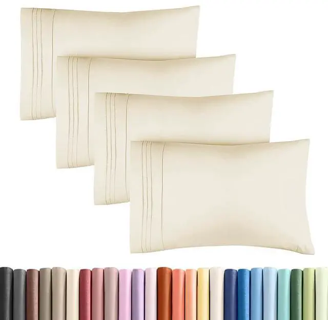 Main image of King Standard Pillow Cases Set of 4 - Soft Hotel Quality Pillowcase Covers - Comfy Bedding for Women, Men, Kids & Teens - Machine Washable Pillow Protectors - 4 Piece - King Standard Size Off White