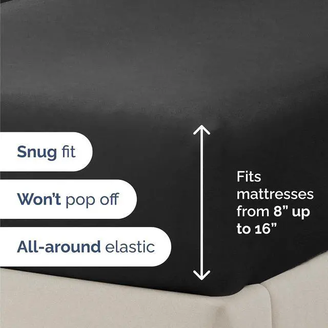 Alt view image 3 of 7 - Queen Size 4 Piece Sheet Set - Comfy Breathable & Cooling Sheets - Hotel Luxury Bed Sheets for Women & Men - Deep Pockets, Easy-Fit, Extra Soft and Wrinkle Free Sheets - Black Oeko-Tex Bed Sheet Set