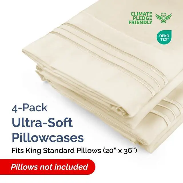 Alt view image 2 of 7 - King Standard Pillow Cases Set of 4 - Soft Hotel Quality Pillowcase Covers - Comfy Bedding for Women, Men, Kids & Teens - Machine Washable Pillow Protectors - 4 Piece - King Standard Size Off White