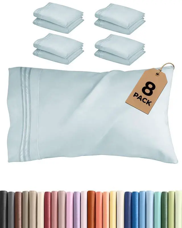 Main image of King Standard Pillow Cases Set of 8 - Ultra Soft Hotel Quality Pillowcase Covers - Cozy & Wrinkle Free - Shrink, Stain and Fade Resistant - Machine Washable Pillow Protectors - 8 Piece Set - Ice Blue