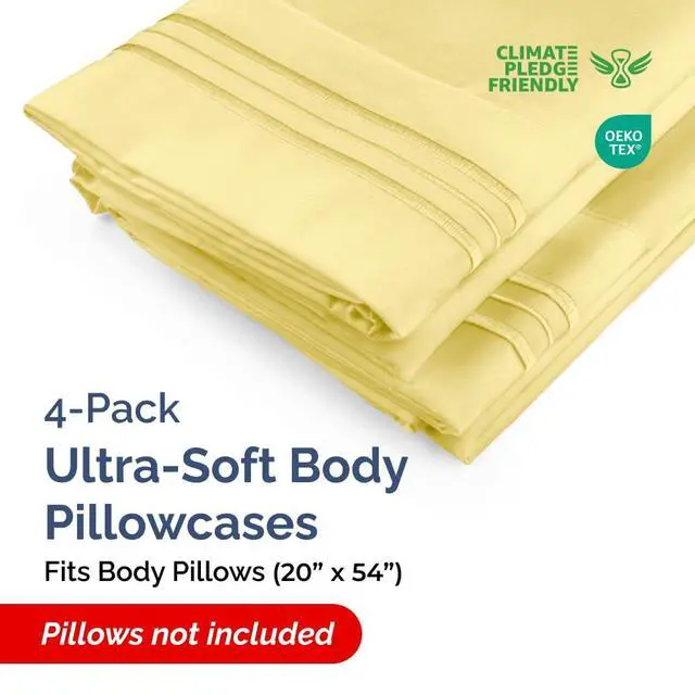 Alt view image 2 of 7 - Body Pillowcases Set of 4-20x54 Long Body Pillow Case - Soft Body Pillow Cover for Sleeping & Side Sleepers - Comfy, Cozy Breathable & Fade Free - Machine Washable w/Envelope Enclosure - (Yellow)