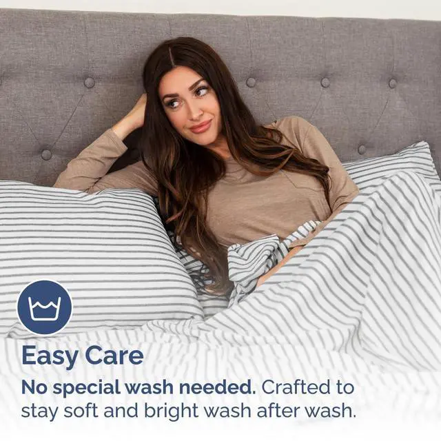 Alt view image 5 of 7 - King Pillow Cases Set of 2 - Ultra Soft Hotel Quality Pillowcase Covers - Comfy, Cozy & Wrinkle Free - Shrinkage and Fade Resistant - Machine Washable Pillow Protectors - 2 Piece Set - Grey Stripes 2