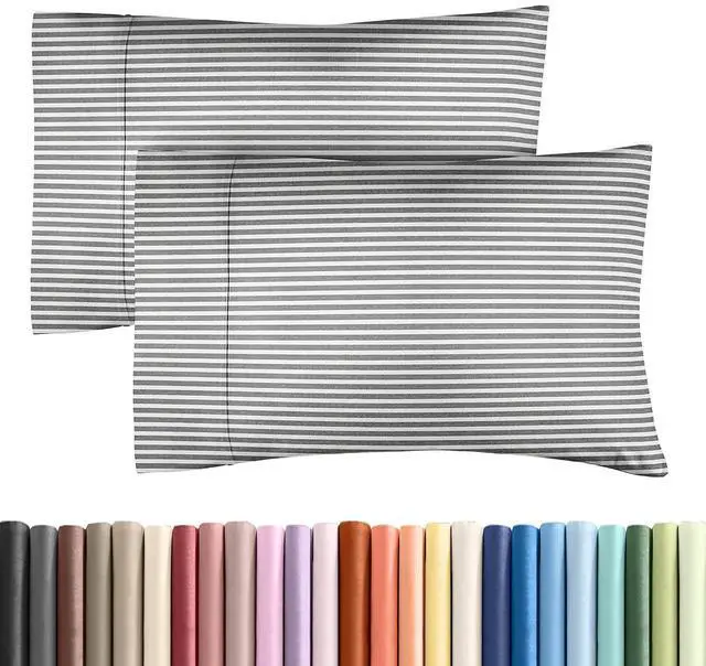 Main image of King Pillow Cases Set of 2 - Ultra Soft Hotel Quality Pillowcase Covers - Comfy, Cozy & Wrinkle Free - Shrinkage and Fade Resistant - Machine Washable Pillow Protectors - 2 Piece Set - Grey Stripes 2