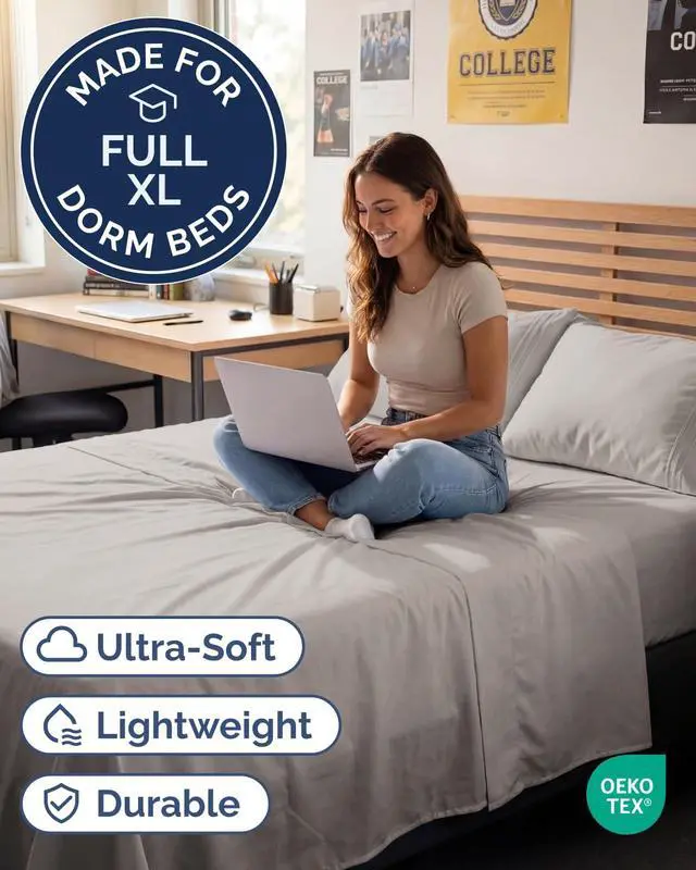 Alt view image 2 of 7 - Full XL Bed Sheet - 4 Piece Full XL Bed Sheets Set - Ultra-Soft, Breathable & Cooling - Hotel Luxury Bedding for Women & Men with Deep Pockets - Wrinkle Free & Fade Resistant - Oeko-Tex - Light Grey