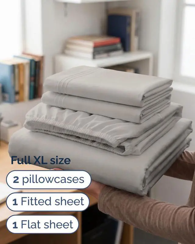 Alt view image 3 of 7 - Full XL Bed Sheet - 4 Piece Full XL Bed Sheets Set - Ultra-Soft, Breathable & Cooling - Hotel Luxury Bedding for Women & Men with Deep Pockets - Wrinkle Free & Fade Resistant - Oeko-Tex - Light Grey