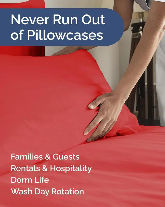 Alt view image 5 of 7 - King Pillow Cases Set of 6 - Ultra Soft Hotel Quality Pillowcase Covers - Comfy, Cozy & Wrinkle Free - Stain & Fade Resistant - Soft, Easy-Care, Machine Washable Pillow Protectors - 6 Piece Set - Red