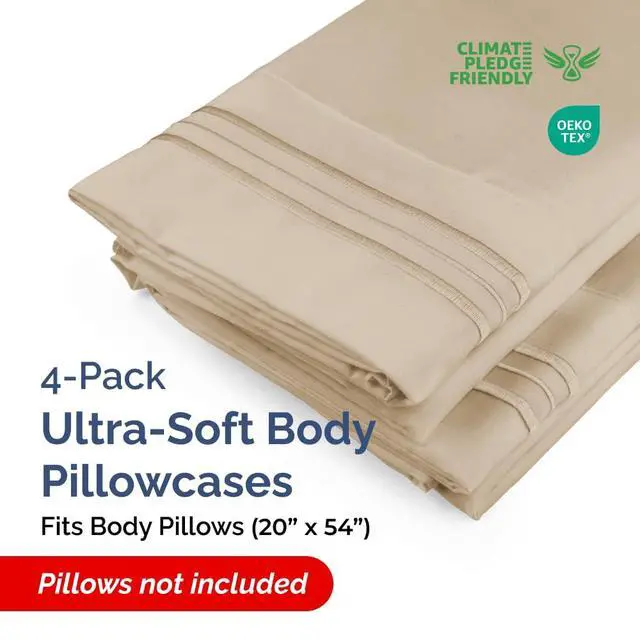 Alt view image 2 of 7 - Body Pillowcases Set of 4-20x54 Long Body Pillow Case - Soft Body Pillow Cover for Sleeping & Side Sleepers - Comfy, Cozy Breathable & Fade Free - Machine Washable w/Envelope Enclosure - (Cream)