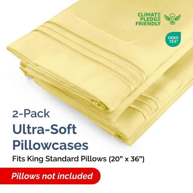 Alt view image 2 of 7 - King Standard Pillow Cases Set of 2 - Ultra-Soft Hotel Quality Pillowcase Covers - Comfy, Cozy & Fade Free - Wrinkle Resistant - Machine Washable Pillow Protectors - 2 Piece Set - Yellow