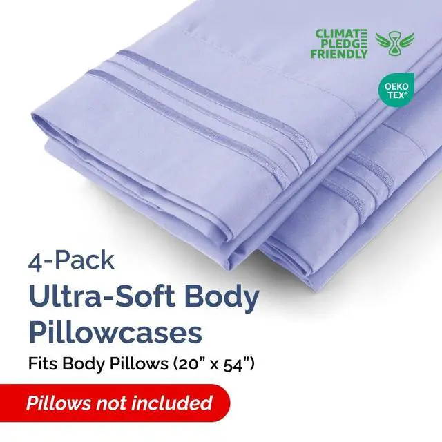 Alt view image 2 of 7 - Body Pillowcases Set of 4-20x54 Long Body Pillow Case - Soft Body Pillow Cover for Sleeping & Side Sleepers - Comfy, Breathable & Fade Free - Machine Washable with Envelope Enclosure - (Lavender)