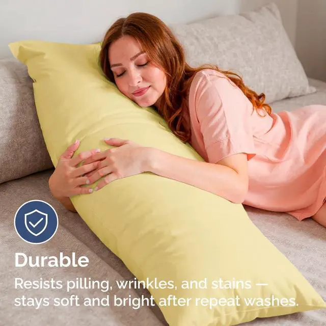 Alt view image 4 of 7 - Body Pillowcases Set of 4-20x54 Long Body Pillow Case - Soft Body Pillow Cover for Sleeping & Side Sleepers - Comfy, Cozy Breathable & Fade Free - Machine Washable w/Envelope Enclosure - (Yellow)