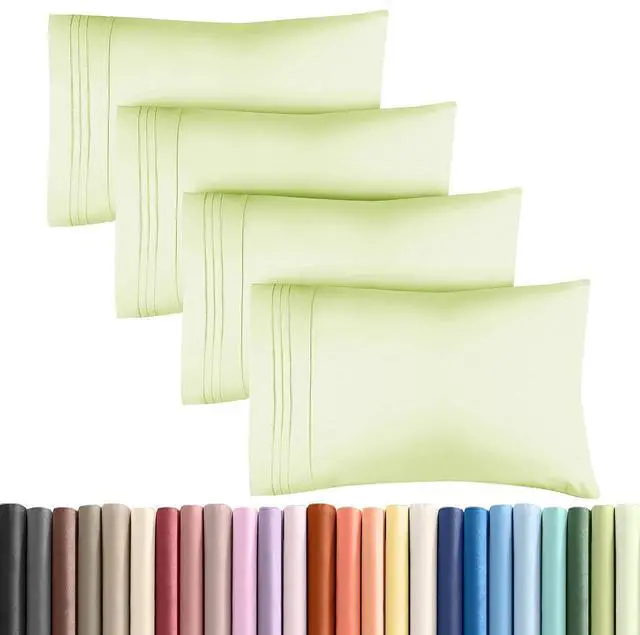 Main image of Queen Pillow Cases Set of 4 - Ultra Soft Hotel Quality Pillowcase Covers - Comfy, Cozy & Wrinkle Free - Shrinkage & Fade Resistant - Machine Washable Pillow Protectors - 4 Piece Set - Light Sage Green