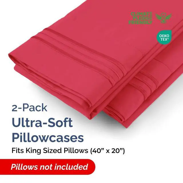 Alt view image 2 of 7 - King Pillow Cases Set of 2 - Ultra Soft Hotel Quality Pillowcase Covers - Comfy, Cooling & Wrinkle Free - Shrinkage, Stain and Fade Resistant - Machine Washable Pillow Protectors - 2 Piece Set - Red