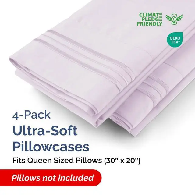 Alt view image 2 of 7 - Queen Pillow Cases Set of 4 - Ultra Soft Hotel Quality Pillowcase Covers - Comfy, Cozy & Wrinkle Free - Shrinkage and Fade Resistant - Machine Washable Pillow Protectors - 4 Piece Set - Light Lavender