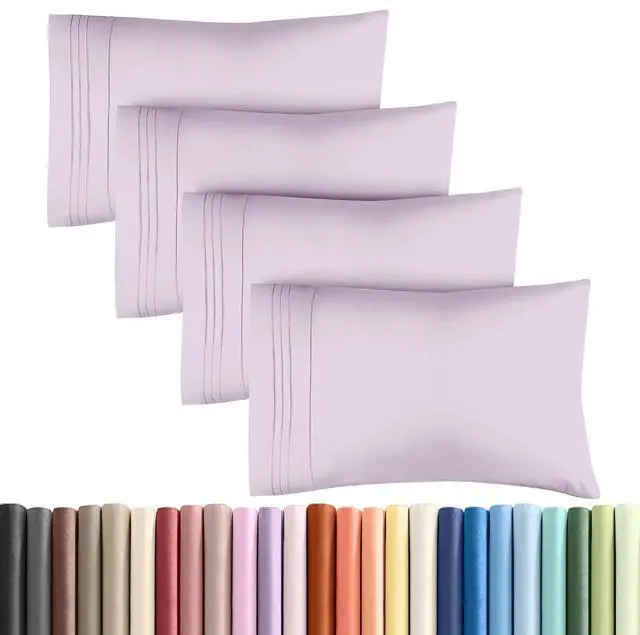 Main image of Queen Pillow Cases Set of 4 - Ultra Soft Hotel Quality Pillowcase Covers - Comfy, Cozy & Wrinkle Free - Shrinkage and Fade Resistant - Machine Washable Pillow Protectors - 4 Piece Set - Light Lavender