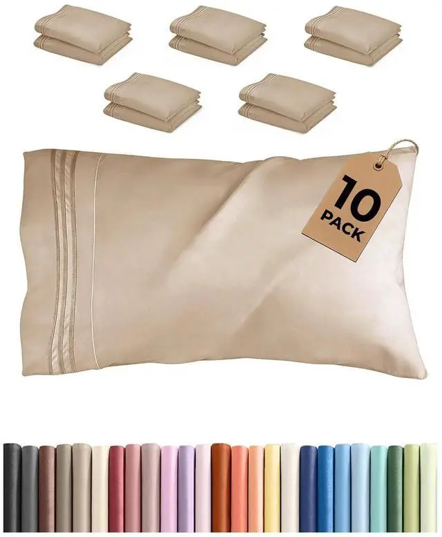 Main image of Queen Pillow Cases Set of 10 - Ultra Soft Hotel Quality Pillowcase Covers - Comfy & Wrinkle Free - Shrink, Stain and Fade Resistant - Easy-Care, Machine Washable Pillow Protectors - 10 Pcs Set - Cream