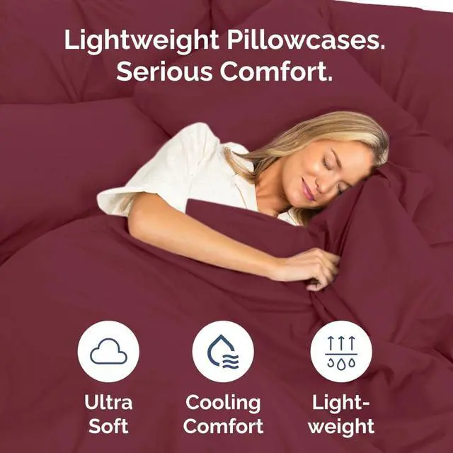 Alt view image 3 of 7 - Standard Pillow Cases Set of 8 - Ultra Soft Hotel Quality Pillowcase Covers - Comfy, Cozy & Wrinkle Free - Shrink, Stain & Fade Resistant - Machine Washable Pillow Protectors - 8 Piece Set - Burgundy