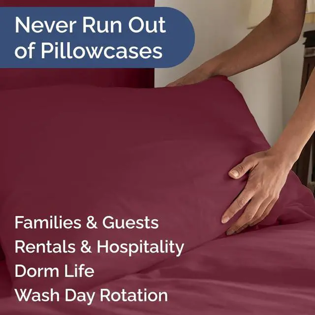 Alt view image 5 of 7 - Queen Pillow Cases Set of 10 - Ultra Soft Hotel Quality Pillowcase Covers - Comfy, Cozy & Wrinkle Free - Shrink, Stain and Fade Resistant - Machine Washable Pillow Protectors - 10 Pcs Set - Burgundy
