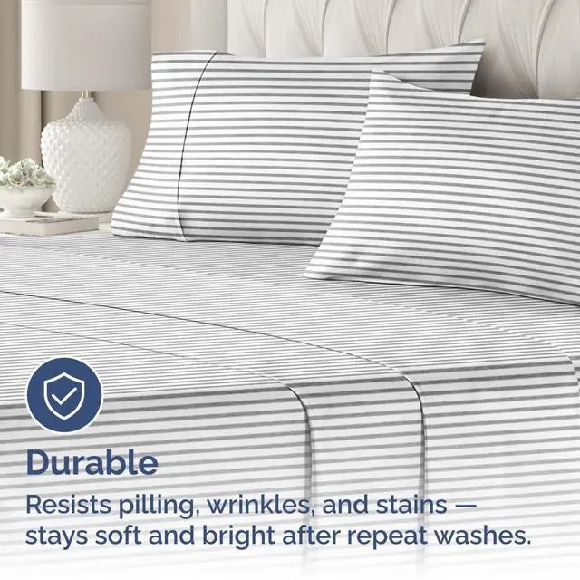 Alt view image 4 of 7 - King Pillow Cases Set of 4 - Ultra Soft Hotel Quality Pillowcase Covers - Comfy, Cozy & Wrinkle Free - Shrinkage and Fade Resistant - Machine Washable Pillow Protectors - 4 Piece Set - Grey Stripes 2