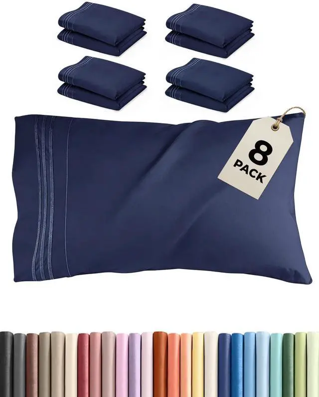 Main image of King Pillow Cases Set of 8 - Ultra Soft Hotel Quality Pillowcase Covers - Comfy. Cozy & Wrinkle Free - Shrink, Stain and Fade Resistant - Machine Washable Pillow Protectors - 8 Piece Set - Navy Blue