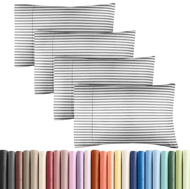 Main image of King Pillow Cases Set of 4 - Ultra Soft Hotel Quality Pillowcase Covers - Comfy, Cozy & Wrinkle Free - Shrinkage and Fade Resistant - Machine Washable Pillow Protectors - 4 Piece Set - Grey Stripes 2