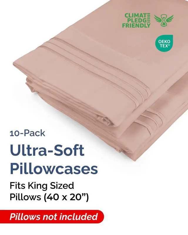 Alt view image 2 of 7 - King Pillow Cases Set of 10 - Ultra Soft Hotel Quality Pillowcase Covers - Comfy & Wrinkle Free - Wrinkle & Fade Resistant - Soft, Easy-Care, Machine Washable Pillow Protectors - 10 Piece Set - Mauve