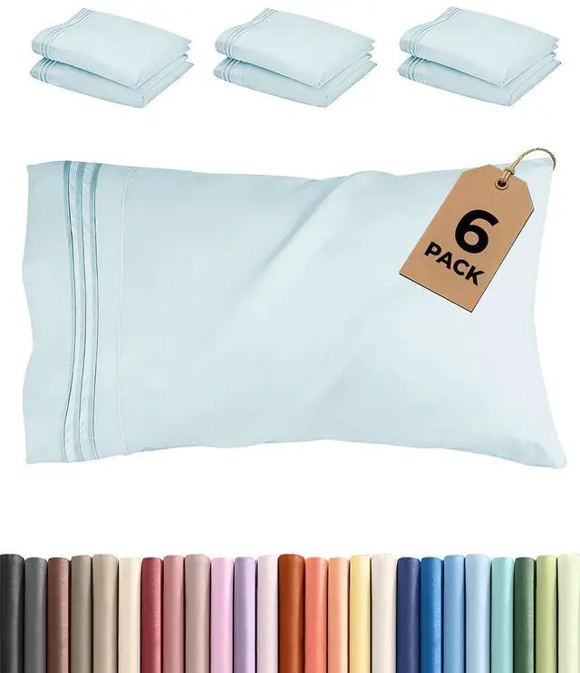 Main image of Standard Pillow Cases Set of 6 - Ultra Soft Hotel Quality Pillowcase Covers - Comfy & Wrinkle Free - Shrink, Stain & Fade Resistant - Soft, Machine Washable Pillow Protectors - 6 Piece Set - Sky Blue
