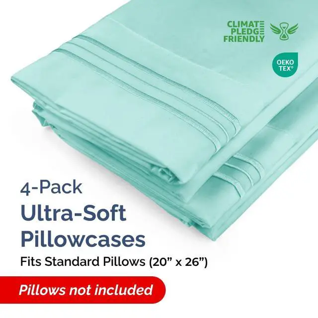Alt view image 2 of 7 - Standard Pillow Cases Set of 4 - Ultra Soft Hotel Quality Pillowcase Covers - Comfy Bedding for Women, Men, Kids & Teens - Machine Washable Pillow Protectors - 4 Piece Set - Standard Size Spa Blue