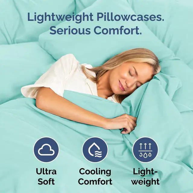 Alt view image 3 of 7 - Standard Pillow Cases Set of 4 - Ultra Soft Hotel Quality Pillowcase Covers - Comfy Bedding for Women, Men, Kids & Teens - Machine Washable Pillow Protectors - 4 Piece Set - Standard Size Spa Blue