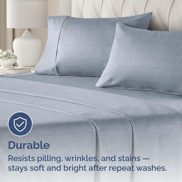 Alt view image 4 of 7 - King Pillow Cases Set of 4 - Ultra Soft Hotel Quality Pillowcase Covers - Comfy, Cozy & Wrinkle Free - Shrinkage and Fade Resistant - Machine Washable Pillow Protectors - 4 Piece Set - Heathered Blue