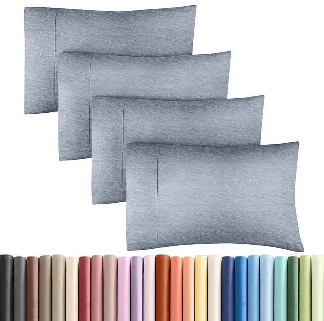 Main image of King Pillow Cases Set of 4 - Ultra Soft Hotel Quality Pillowcase Covers - Comfy, Cozy & Wrinkle Free - Shrinkage and Fade Resistant - Machine Washable Pillow Protectors - 4 Piece Set - Heathered Blue