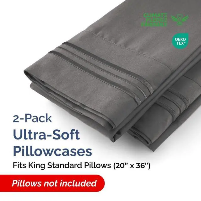 Alt view image 2 of 7 - King Standard Pillow Cases Set of 2 - Ultra-Soft Hotel Quality Pillowcase Covers - Comfy, Cozy & Fade Free - Wrinkle Resistant - Machine Washable Pillow Protectors - 2 Piece Set - Charcoal