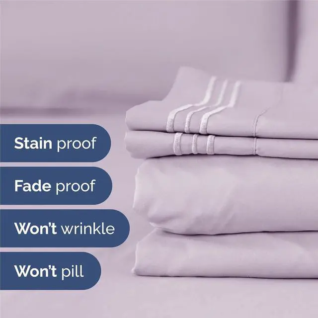 Alt view image 5 of 7 - Full Size 4 Piece Sheet Set - Comfy Breathable & Cooling Sheets - Hotel Luxury Bed Sheets for Women & Men - Deep Pockets, Easy-Fit, Soft & Wrinkle Free Sheets - Light Lavender Oeko-Tex Bed Sheet Set