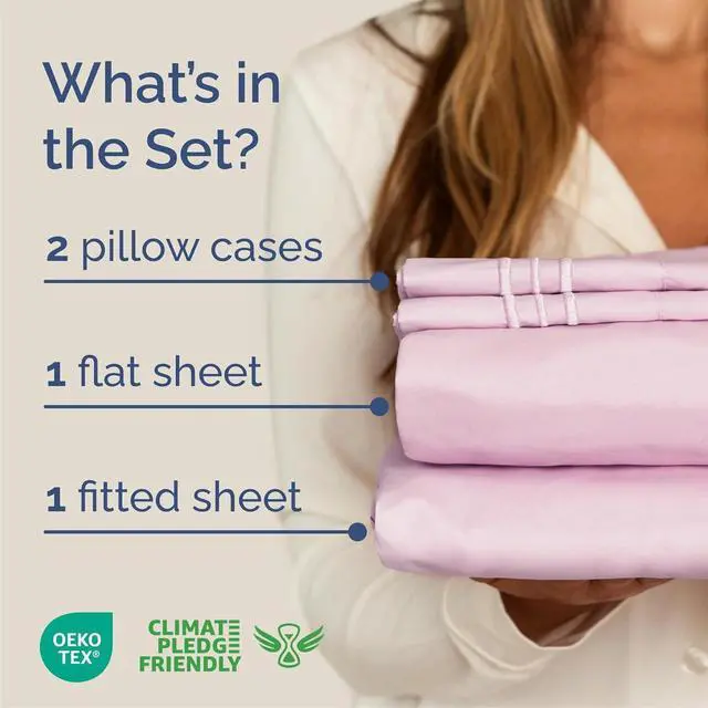 Alt view image 2 of 7 - Cal King Size 4 Piece Sheet Set - Comfy Breathable & Cooling Sheets - Hotel Luxury Bed Sheets for Women & Men - Deep Pockets, Easy-Fit, Soft & Wrinkle Free Sheets - Light Pink Oeko-Tex Bed Sheet Set