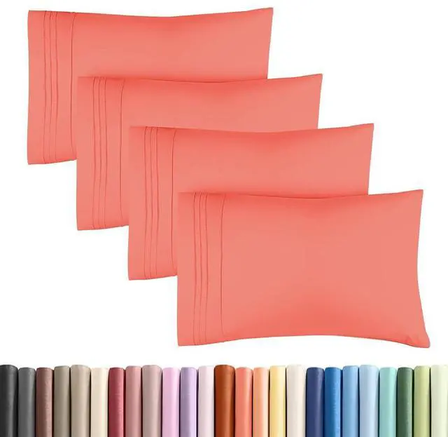 Main image of King Standard Pillow Cases Set of 4 - Soft Hotel Quality Pillowcase Covers - Comfy Bedding for Women, Men, Kids & Teens - Machine Washable Pillow Protectors - 4 Piece Set - King Standard Size Coral