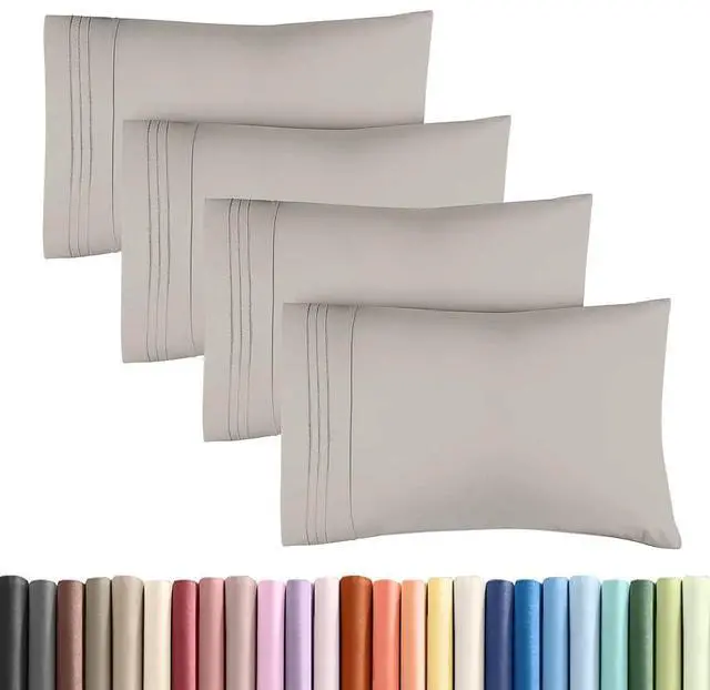 Main image of Standard Pillow Cases Set of 4 - Ultra Soft Hotel Quality Pillowcase Covers - Comfy Bedding for Women, Men, Kids & Teens - Machine Washable Pillow Protectors - 4 Piece Set - Standard Size Light Grey