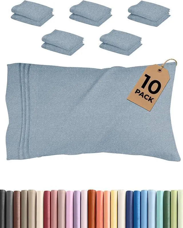 Main image of King Standard Pillow Cases Set of 10 - Ultra Soft Hotel Quality Pillowcase Covers - Comfy & Wrinkle Free - Shrink & Fade Resistant - Machine Washable Pillow Protectors - 10 Piece Set - Heathered Blue