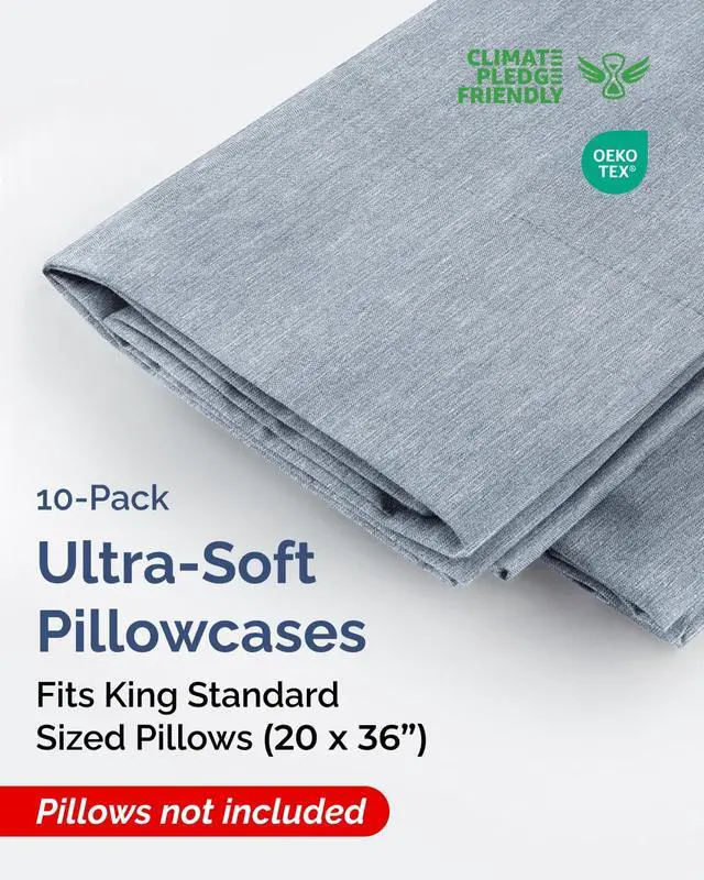 Alt view image 2 of 7 - King Standard Pillow Cases Set of 10 - Ultra Soft Hotel Quality Pillowcase Covers - Comfy & Wrinkle Free - Shrink & Fade Resistant - Machine Washable Pillow Protectors - 10 Piece Set - Heathered Blue