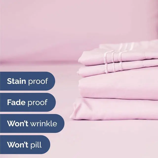 Alt view image 5 of 7 - Cal King Size 4 Piece Sheet Set - Comfy Breathable & Cooling Sheets - Hotel Luxury Bed Sheets for Women & Men - Deep Pockets, Easy-Fit, Soft & Wrinkle Free Sheets - Light Pink Oeko-Tex Bed Sheet Set