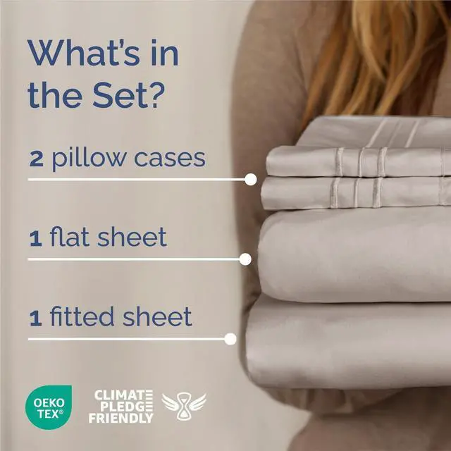 Alt view image 2 of 7 - King Size 4 Piece Sheet Set - Comfy Breathable & Cooling Sheets - Hotel Luxury Bed Sheets for Women and Men - Deep Pockets, Easy-Fit, Soft and Wrinkle Free Sheets - Light Grey Oeko-Tex Bed Sheet Set