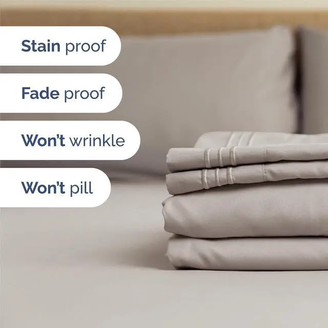 Alt view image 5 of 7 - King Size 4 Piece Sheet Set - Comfy Breathable & Cooling Sheets - Hotel Luxury Bed Sheets for Women and Men - Deep Pockets, Easy-Fit, Soft and Wrinkle Free Sheets - Light Grey Oeko-Tex Bed Sheet Set