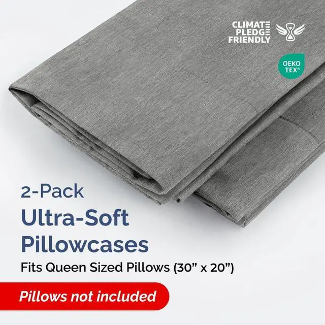 Alt view image 2 of 7 - Queen Pillow Cases Set of 2 - Ultra Soft Hotel Quality Pillowcase Covers - Comfy, Cozy & Wrinkle Free - Shrinkage and Fade Resistant - Machine Washable Pillow Protectors - 2 Piece Set - Heathered Grey
