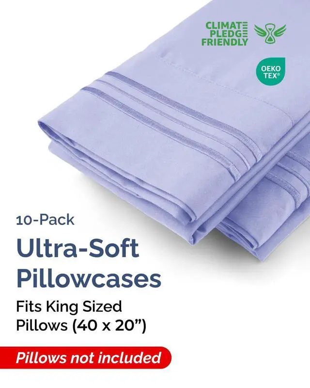 Alt view image 2 of 7 - King Pillow Cases Set of 10 - Ultra Soft Hotel Quality Pillowcase Covers - Comfy & Wrinkle Free - Shrink, Stain and Fade Resistant - Soft, Machine Washable Pillow Protectors - 10 Piece Set - Lavender