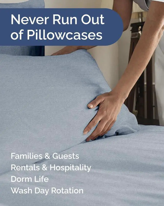 Alt view image 5 of 7 - Standard Pillow Cases Set of 6 - Ultra Soft Hotel Quality Pillowcase Covers - Comfy & Wrinkle Free - Wrinkle & Fade Resistant - Soft, Machine Washable Pillow Protectors - 6 Piece Set - Heathered Blue