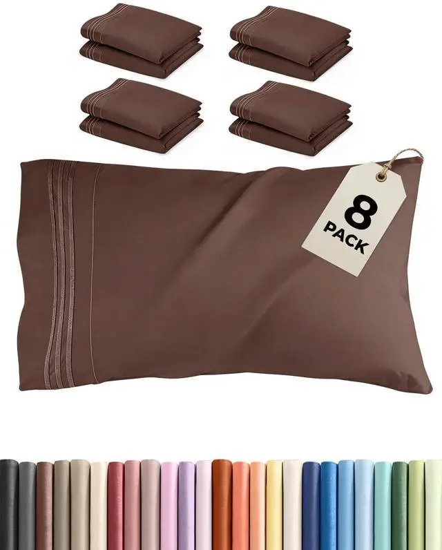 Main image of King Standard Pillow Cases Set of 8 - Ultra Soft Hotel Quality Pillowcase Covers - Comfy & Wrinkle Free - Shrink & Fade Resistant - Easy-Care, Machine Washable Pillow Protectors - 8 Piece Set - Brown