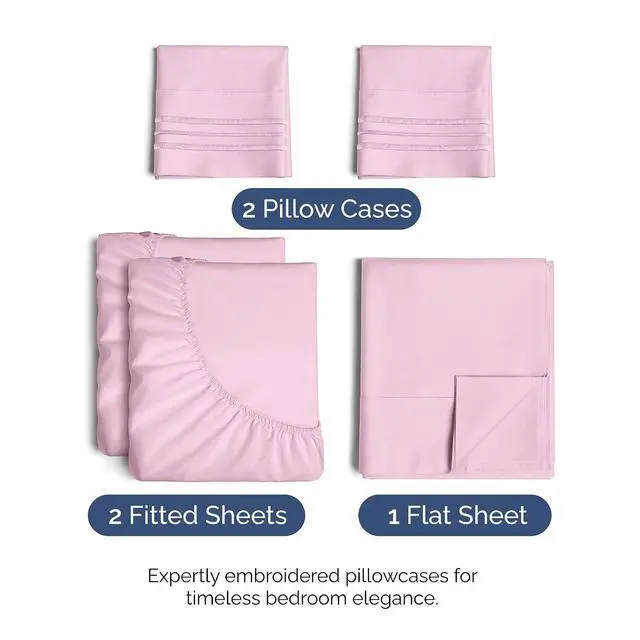 Alt view image 2 of 7 - Split King Size 5 Piece Sheet Set - Comfy Breathable & Cooling Sheets - Hotel Luxury Bed Sheets for Women & Men - Deep Pockets, Easy-Fit, Soft & Wrinkle Free Sheets - Light Pink Oeko-Tex Bed Sheet Set
