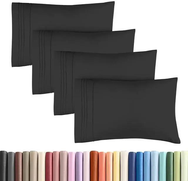 Main image of Standard Pillow Cases Set of 4 - Ultra Soft Hotel Quality Pillowcase Covers - Comfy Cozy Bedding for Women, Men, Kids & Teens - Machine Washable Pillow Protectors - 4 Piece Set - Standard Size Black