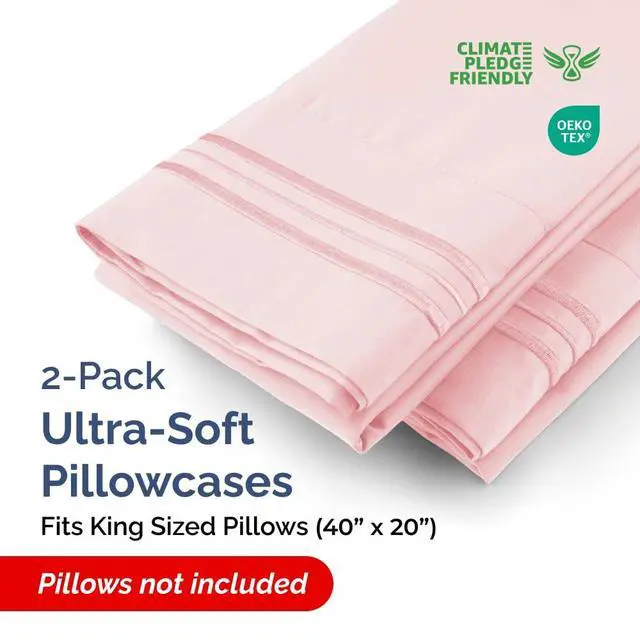 Alt view image 2 of 7 - King Pillow Cases Set of 2 - Ultra Soft Hotel Quality Pillowcase Covers - Comfy, Cozy & Wrinkle Free - Shrinkage, Stain & Fade Resistant - Machine Washable Pillow Protectors - 2 Piece Set - Baby Pink